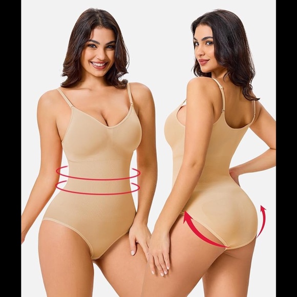 Women’s Ribbed Round Neck Tummy Control Brief Bodysuit Shapewear - Picture 2 of 9